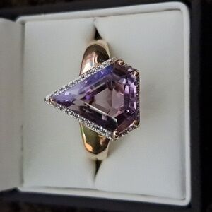 Amethyst & Natural White Zircon Halo Men's Ring.